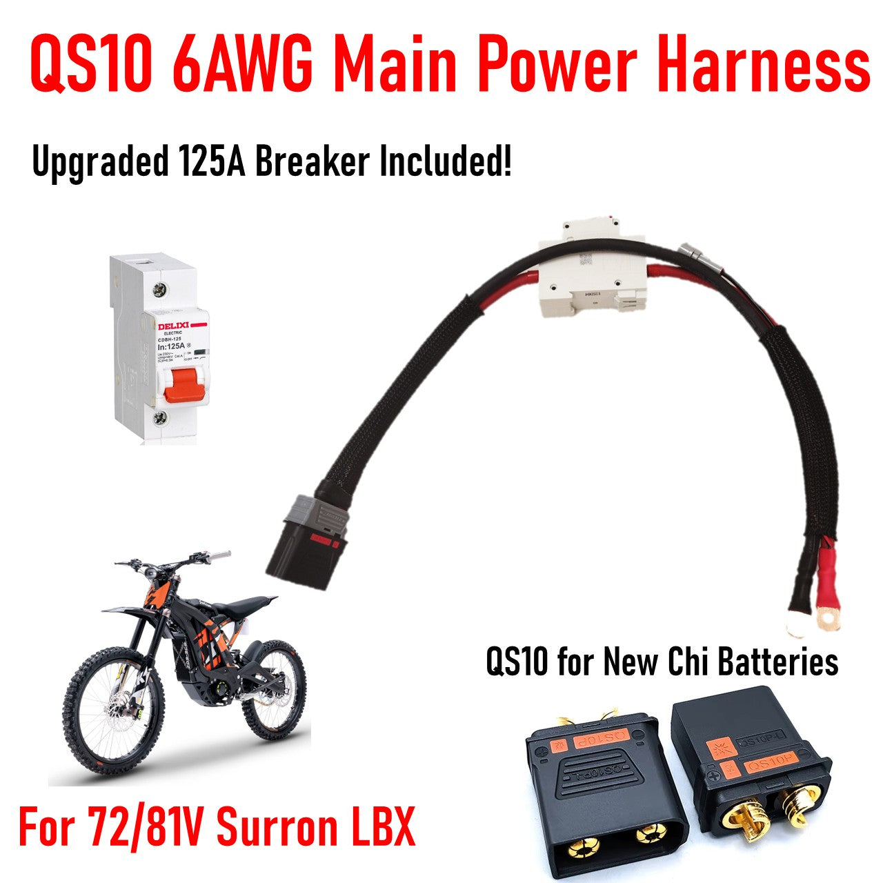 Surron QS10-P Main Power Cable - 6AWG - Plug & Play for Chi Batteries